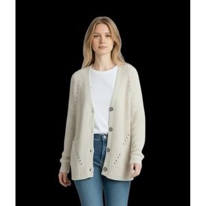 Neon Buddha Size S Pointelle Knit  Cardigan Sweater Cotton Linen Blend Beachy